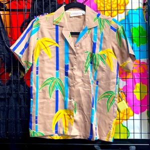 Vintage 80s Club Prive Bamboo Print S/s Button Down